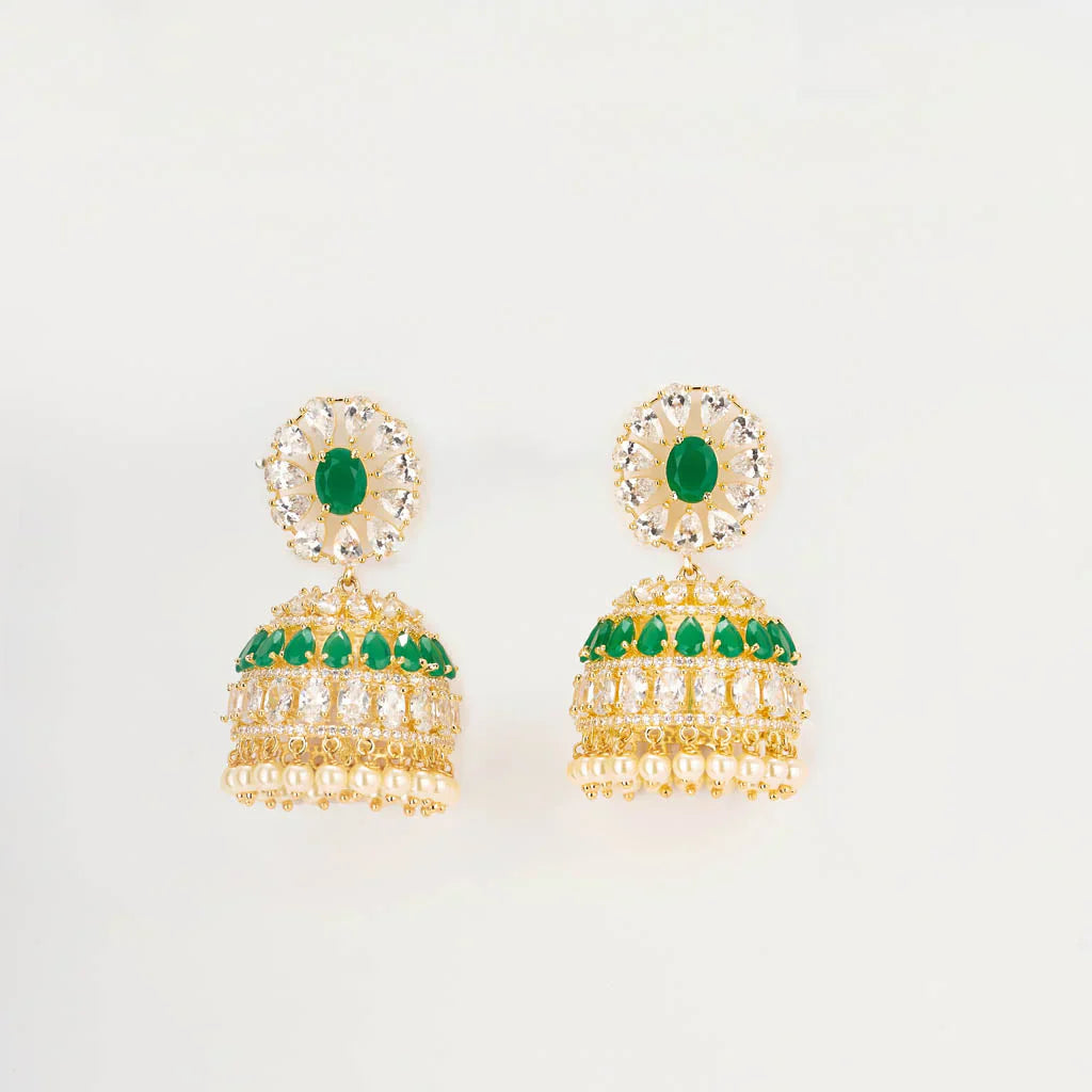 gold A.D green white jhumkas