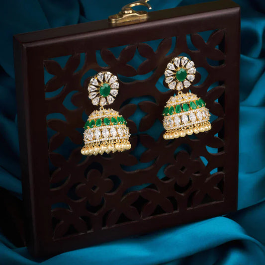 gold A.D green white jhumkas