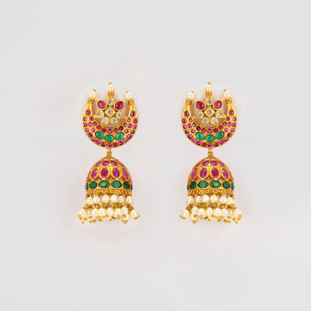 antique pearl stone ruby green jhumkas