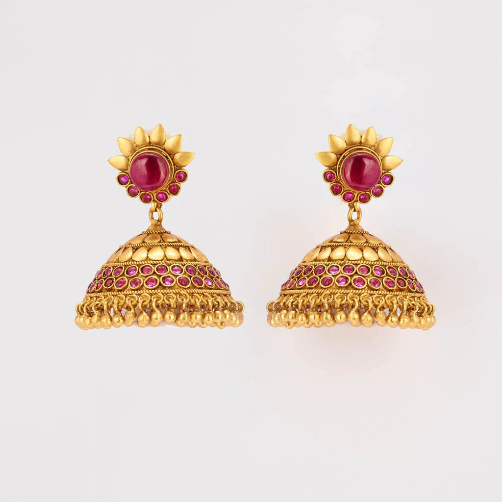 precious ruby pearl stone matt gold jhumkas