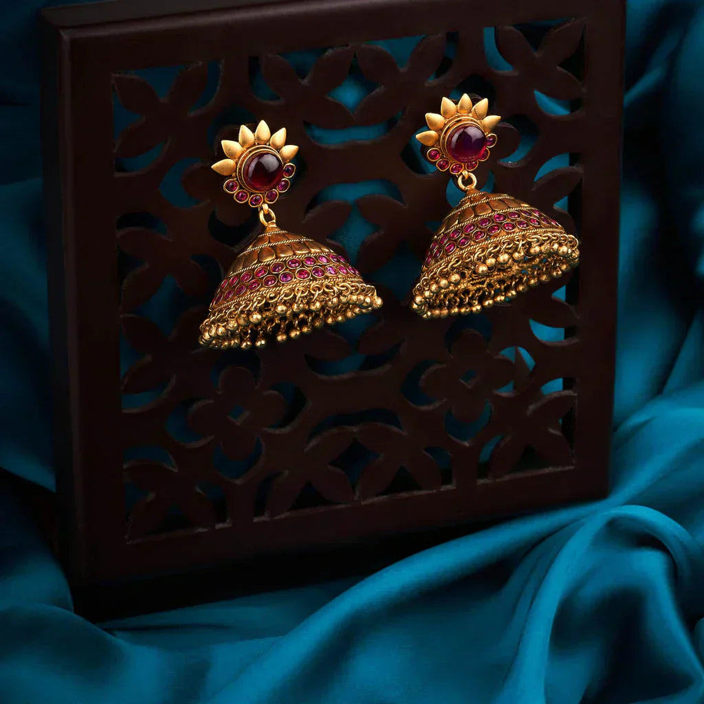 precious ruby pearl stone matt gold jhumkas