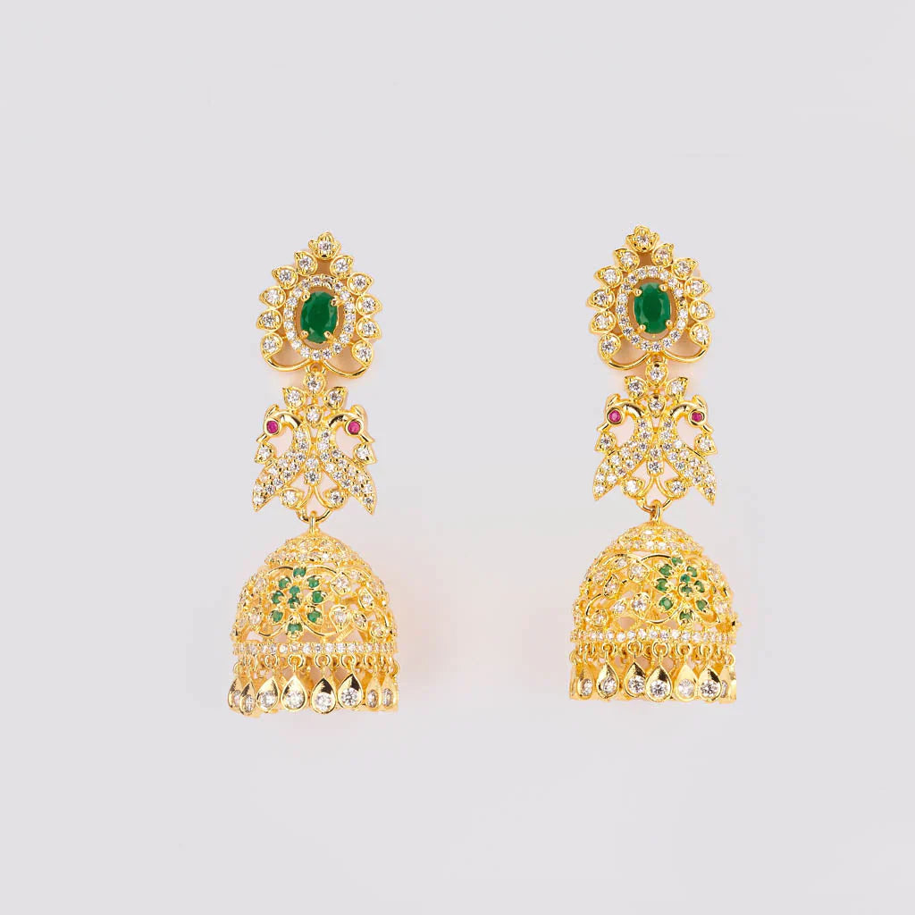 elegant A.D ruby green gold jhumkas