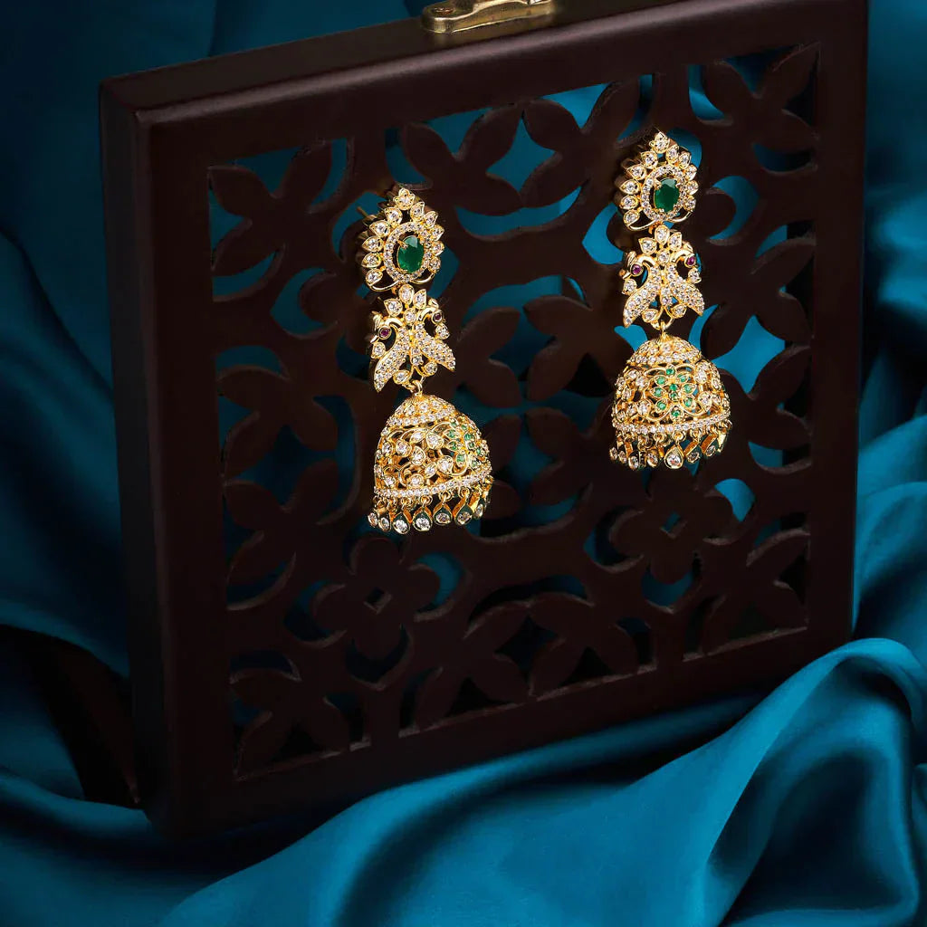 elegant A.D ruby green gold jhumkas