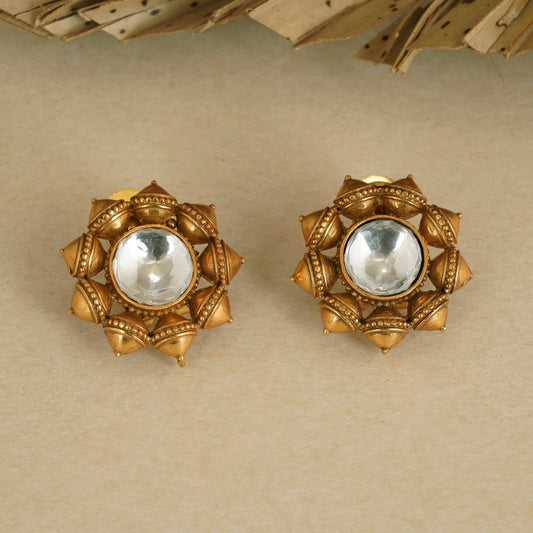 ANTIQUE GOLD DUMROO INSPIRED KUNDAN STUD