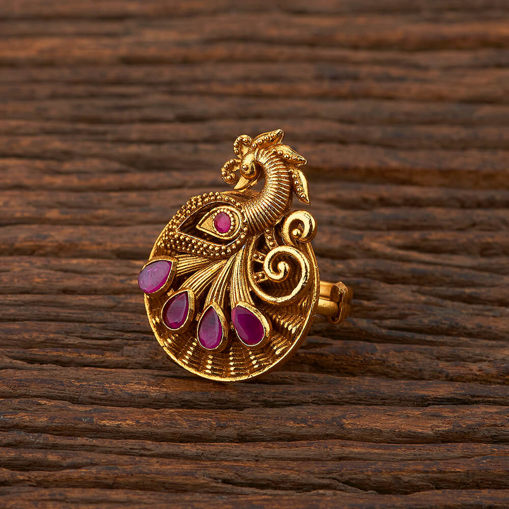 Antique Peacock Ring With Matte Gold Plating