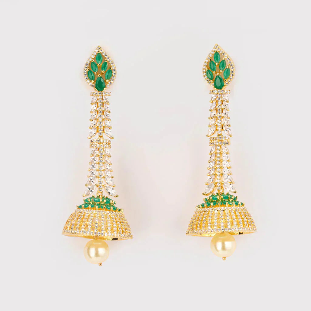 A.D gold green pearl jhumkas