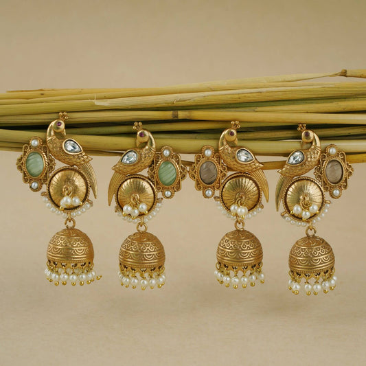 CUTE BIRD GOLD PLATED JHUMKA EARRING