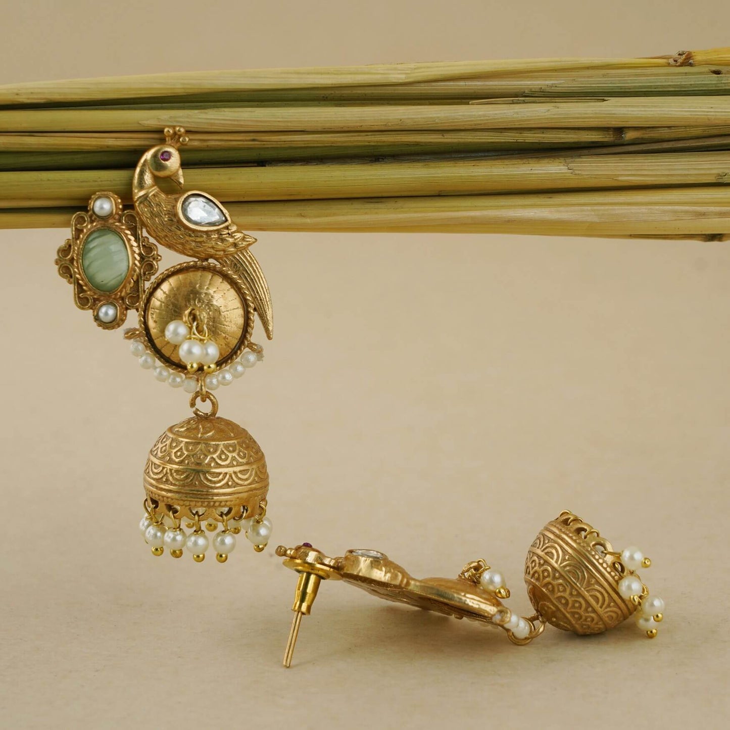 CUTE BIRD GOLD PLATED JHUMKA EARRING