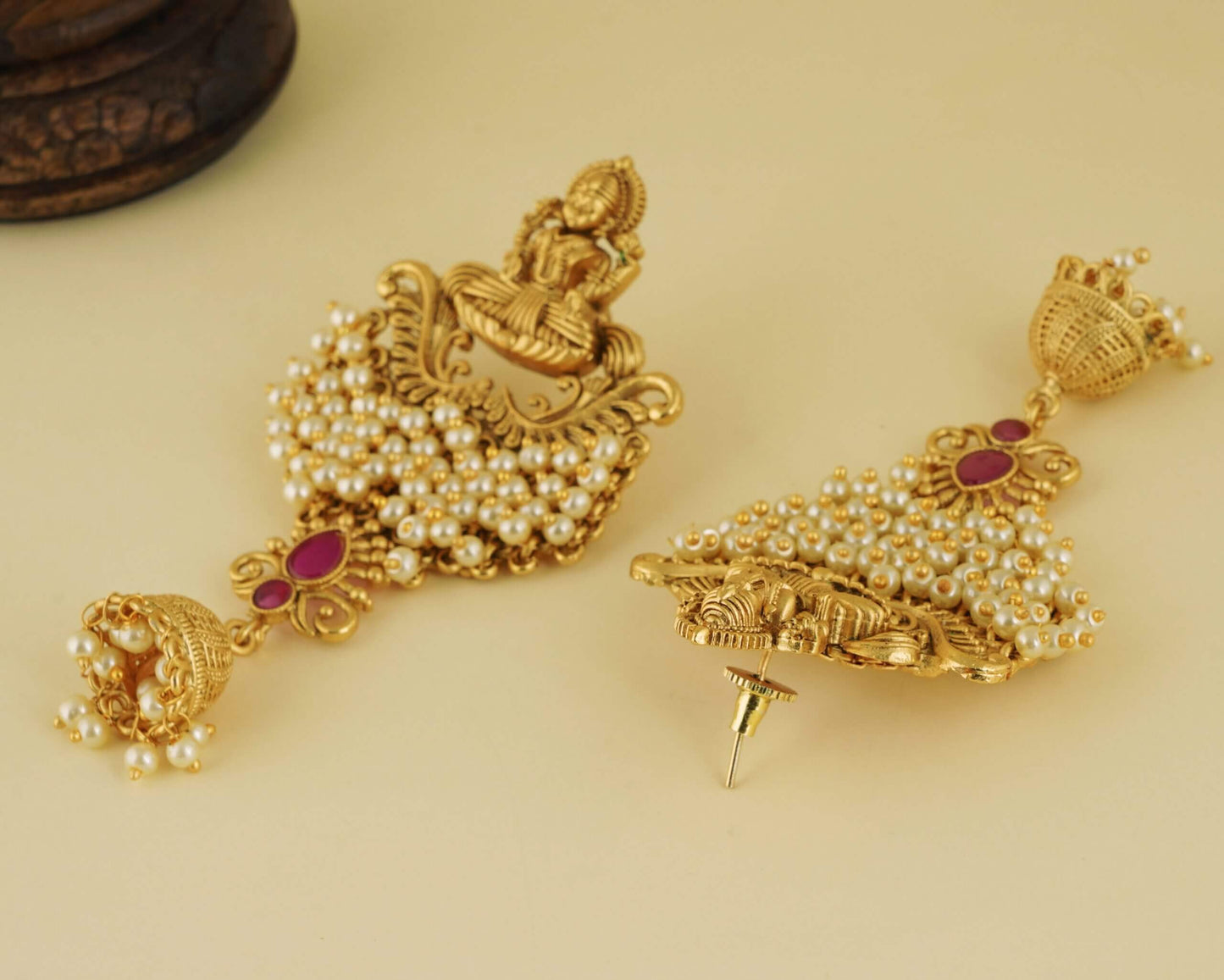 GOLD PLATED LAKSHMI PEARL EARRING