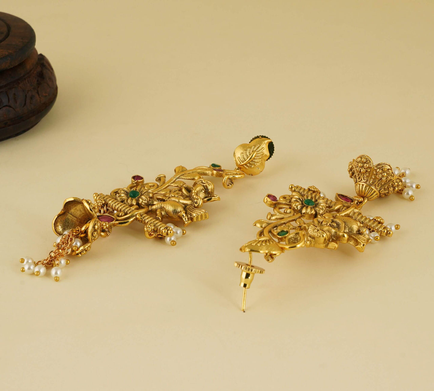 GOLD PLATED LONG GANESH EARRING