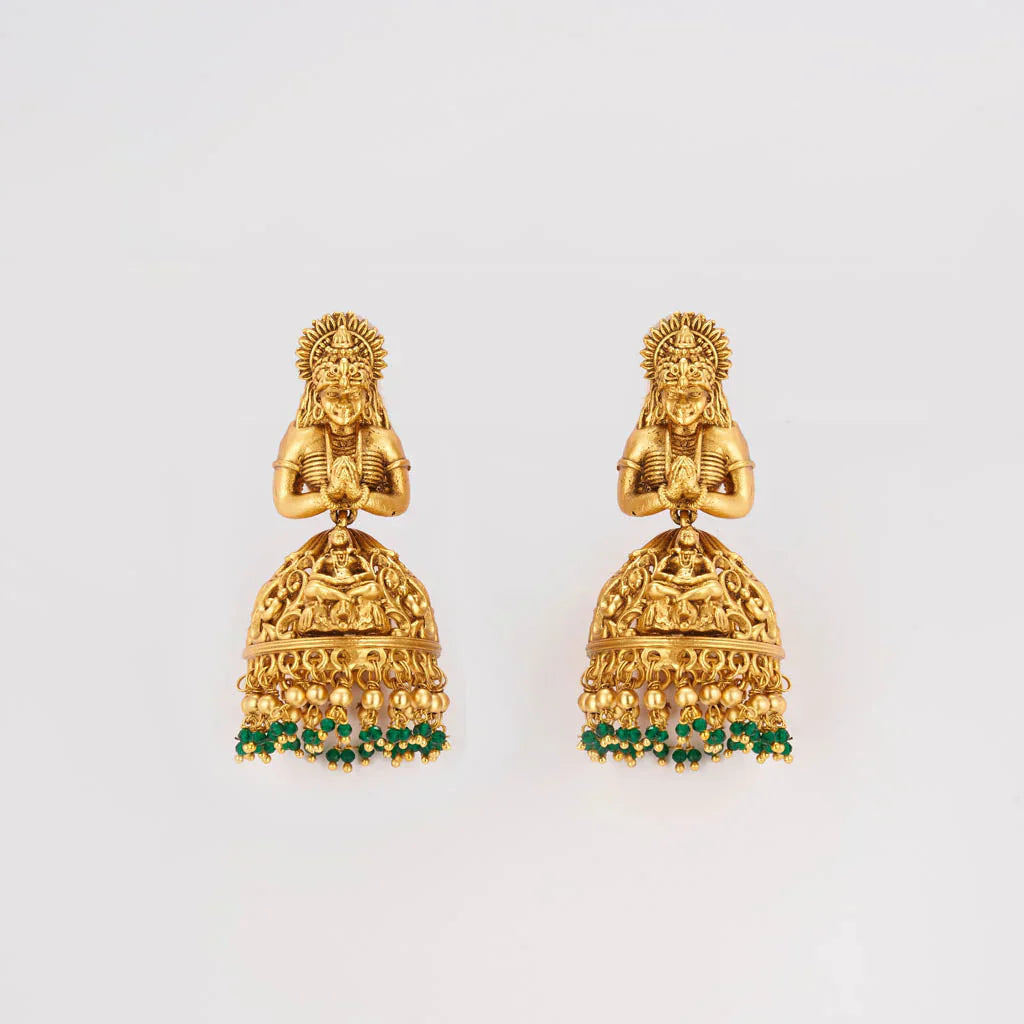 Lakshmi engraved matt gold jhumkas