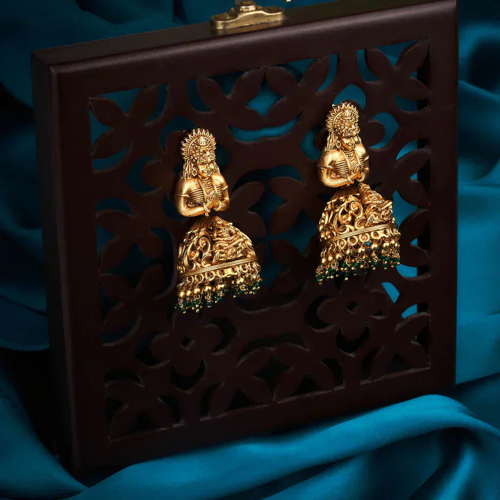 Lakshmi engraved matt gold jhumkas