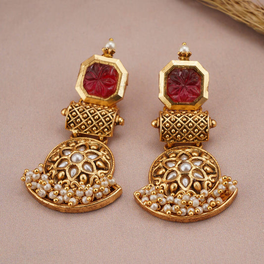 GOLD PLATED PEARL DROP STONE EARRING