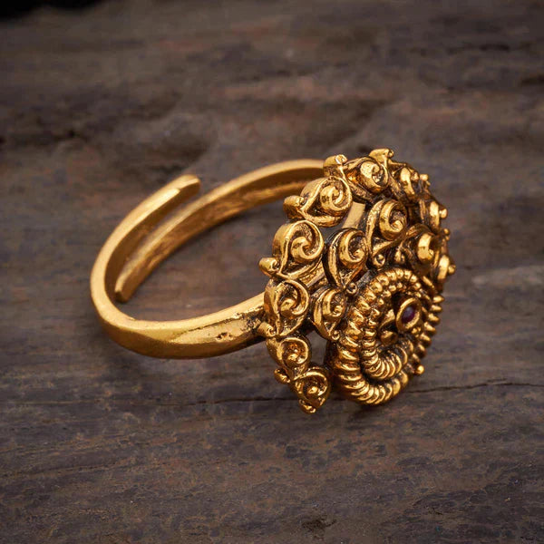 gold plated Synthetic Stones Adjustable ring