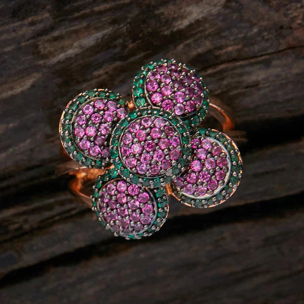 rose gold plated pink& green stone ring