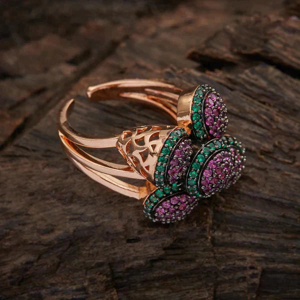 rose gold plated pink& green stone ring