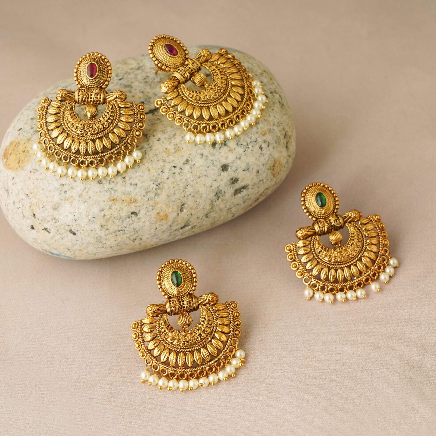 PEARL DROP GOLD CHANDBALI EARRING