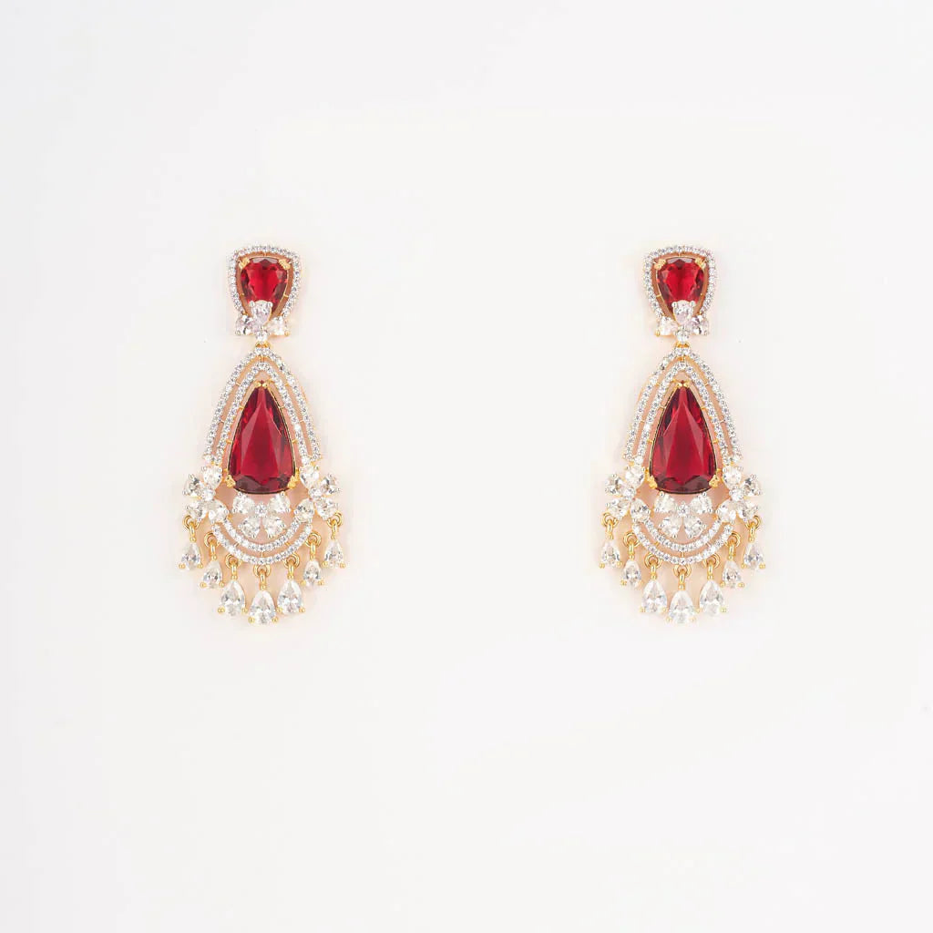 Red stones and american diamonds ear drops