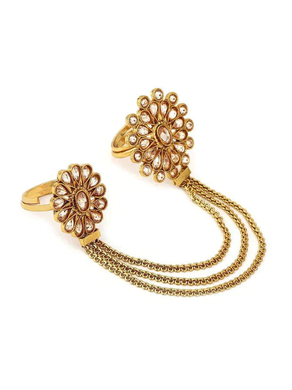 Gold Plated Kundan Stone Statement Ring