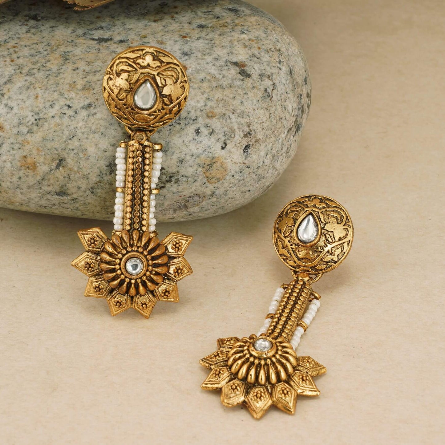 ANTIQUE GOLD LONG EARRING SET