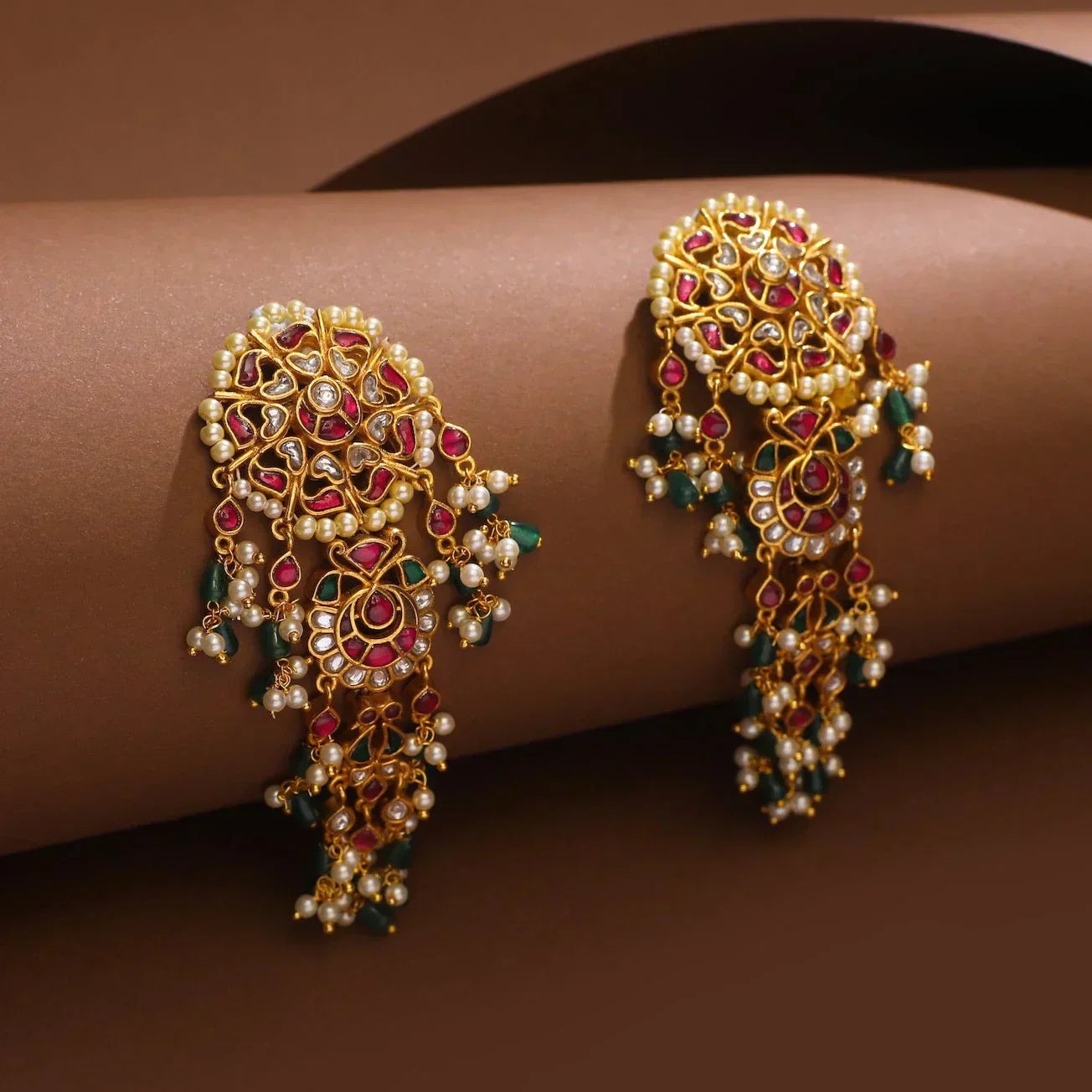 Gold Plated Kempu Jadau Earrings