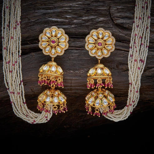 kundan work gold plated jhuka earrings