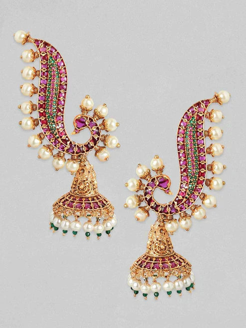 Gold Plated Handcrafted Pearl Peacock Jhumka Earrings