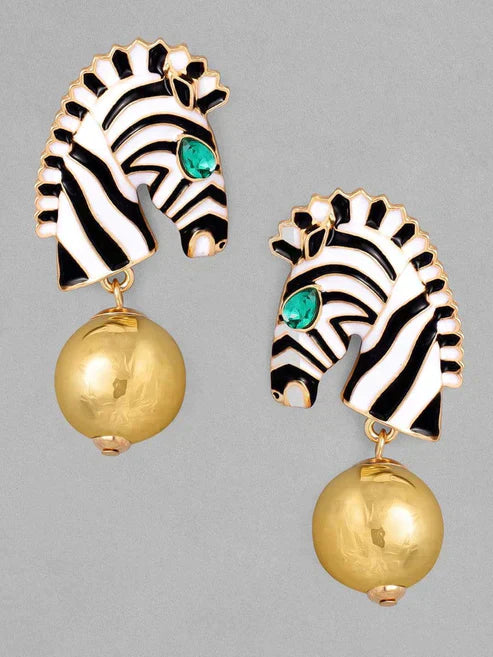 Enamel & Green Stone Zeebra Drop Earrings