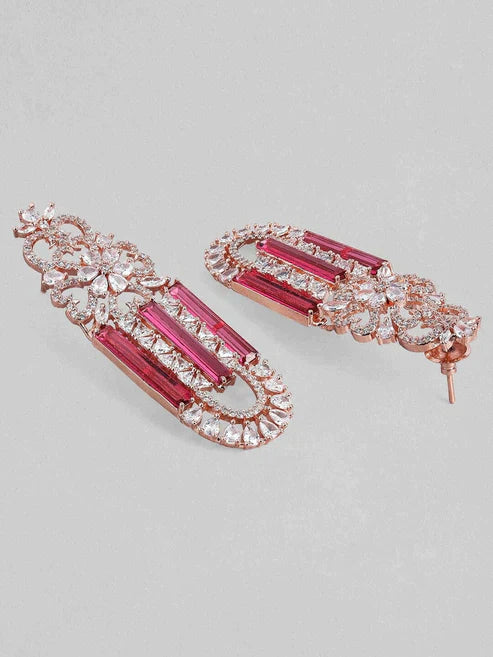 Pink & Zirconia Stone Studded Drop Earrings